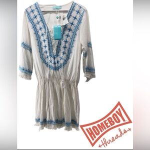 Melissa Odabash White Tunic with Blue Patterns